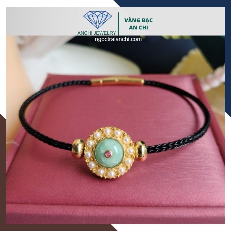 Charm bạc xỏ ngang mạ vàng đính ngọc phỉ thúy, bảo hành 2 năm không phai màu - bán buôn toàn quốc