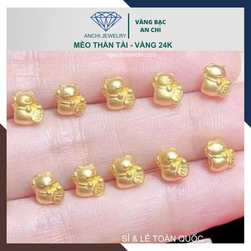 Charm mèo thần tài vàng ta 24k 9999 size nhỏ 5mm x 8mm