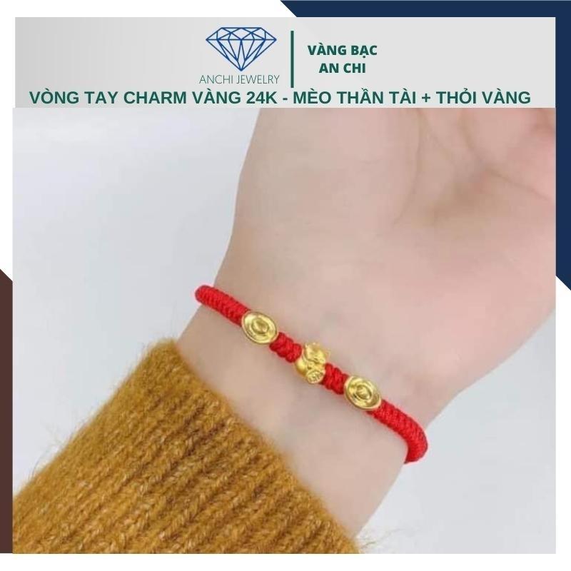 Charm mèo thần tài vàng ta 24k 9999 size nhỏ 5mm x 8mm