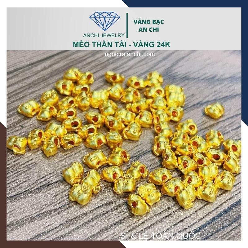 Charm mèo thần tài vàng ta 24k 9999 size nhỏ 5mm x 8mm