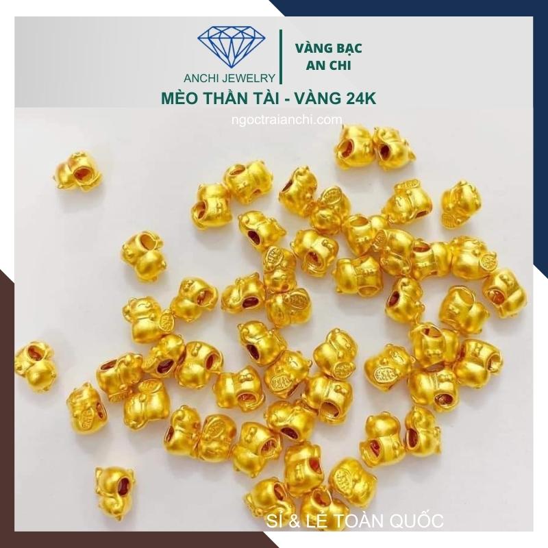 Charm mèo thần tài vàng ta 24k 9999 size nhỏ 5mm x 8mm