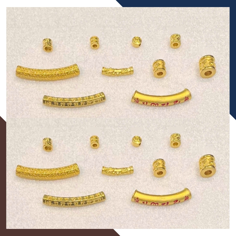 Charm Om Mani Padme Hum Vàng 24k Hình Trụ Mã CHARMV99 - Bình An, May Mắn