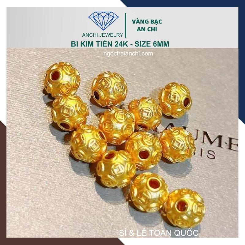 Charm bi kim tiền vàng ta 24k 9999 size 6mm - AC380