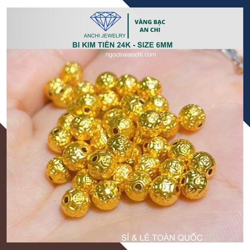 Charm bi kim tiền vàng ta 24k 9999 size 6mm - AC380