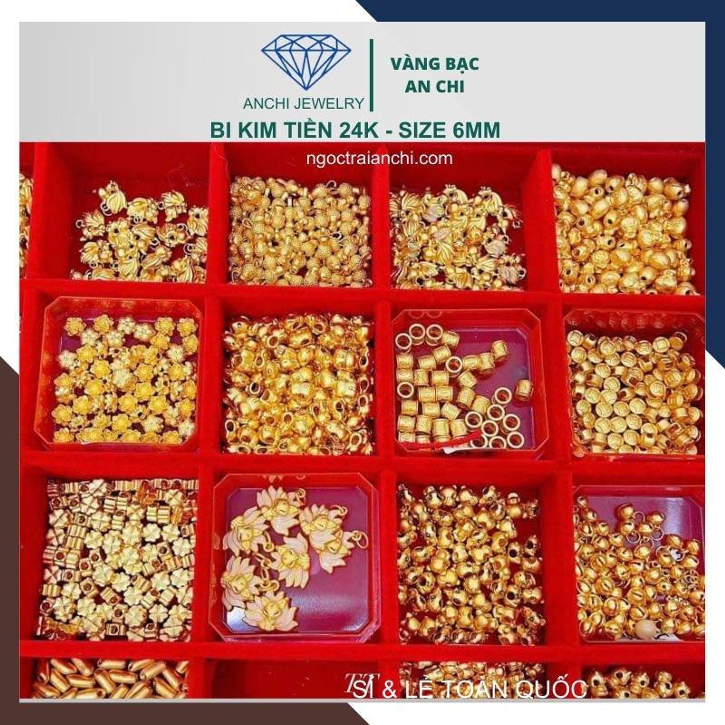 Charm bi kim tiền vàng ta 24k 9999 size 6mm - AC380