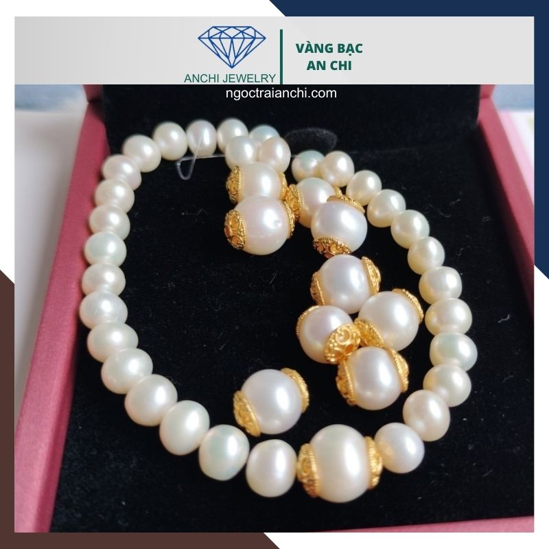 Mặt dây chuyền ngọc trai xuyên tâm ốp bạc mạ vàng mã AC070