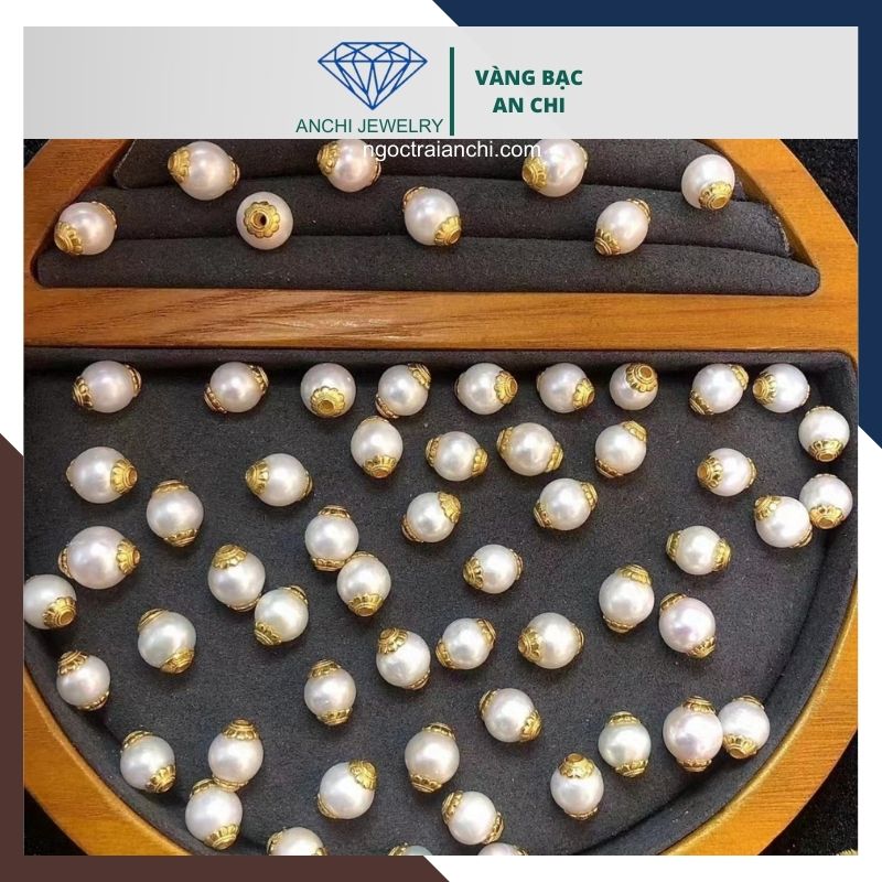 Mặt dây chuyền ngọc trai xuyên tâm ốp bạc mạ vàng mã AC070