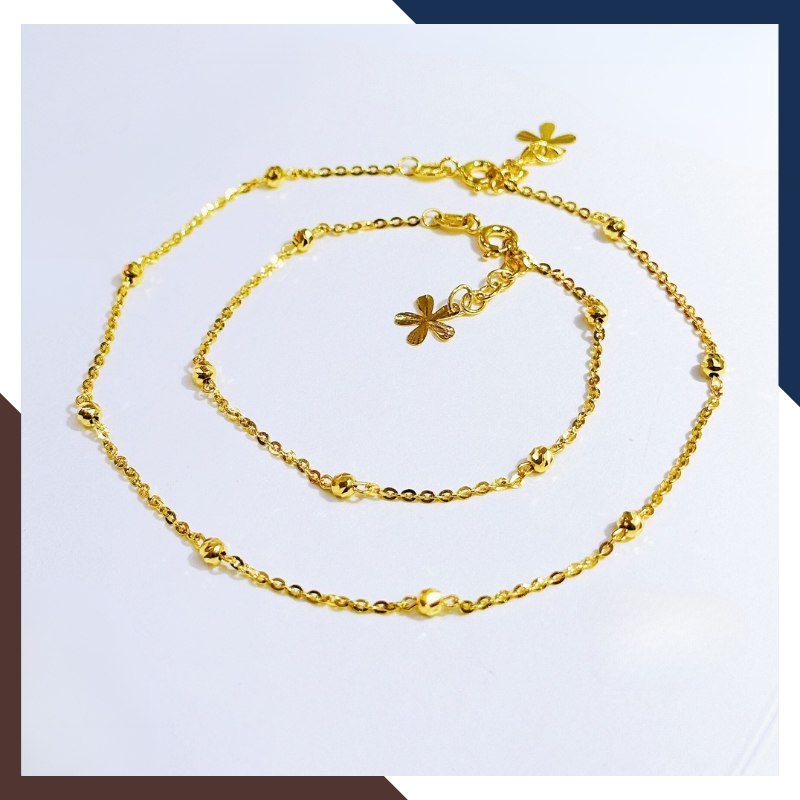 Combo lắc tay và lắc chân bi vàng tây 10k cho nữ đẹp mẫu dây mì mã T59C72