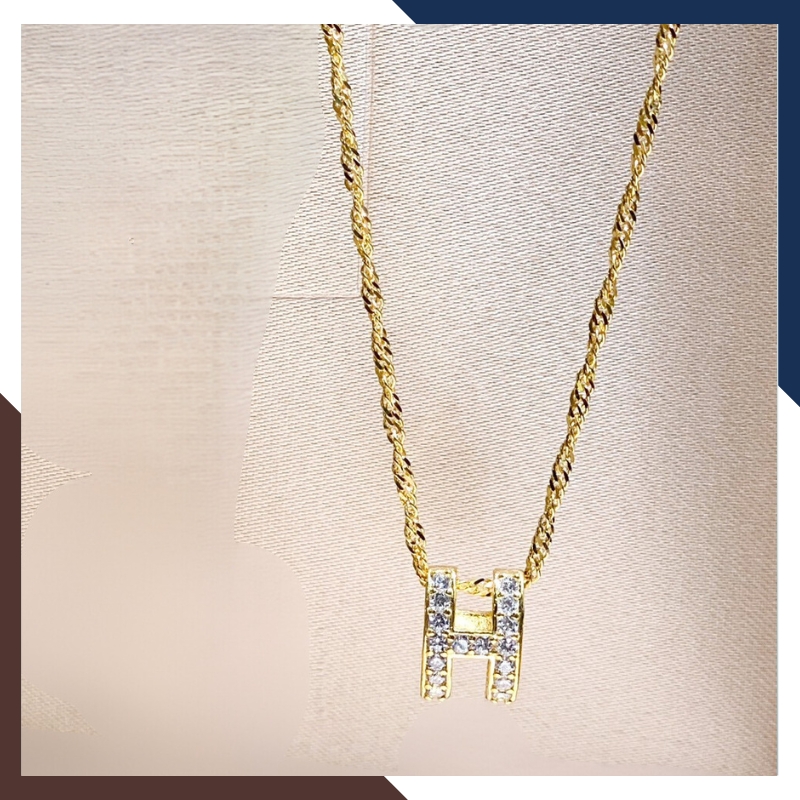Dây chuyền chữ H Hermes vàng tây 10k đính đá cho nữ đẹp mã D48M15