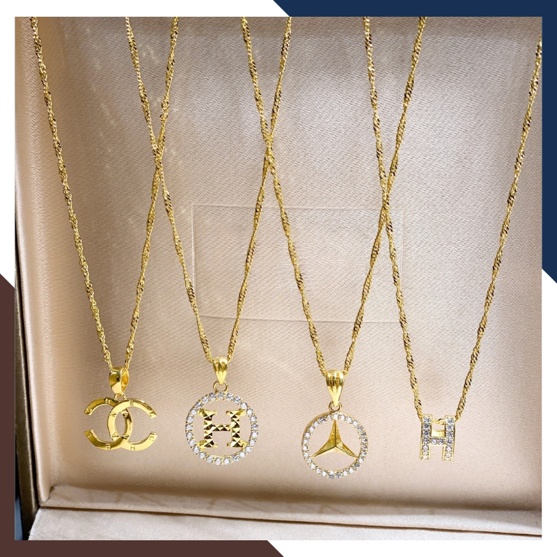 Dây chuyền chữ H Hermes vàng tây 10k đính đá cho nữ đẹp mã D48M15