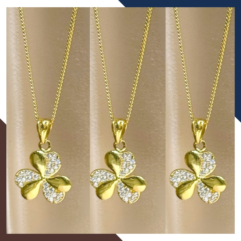 Dây chuyền cỏ 3 lá vàng tây 10k đính đá nhiều mẫu cho nữ đẹp mã D60M1924