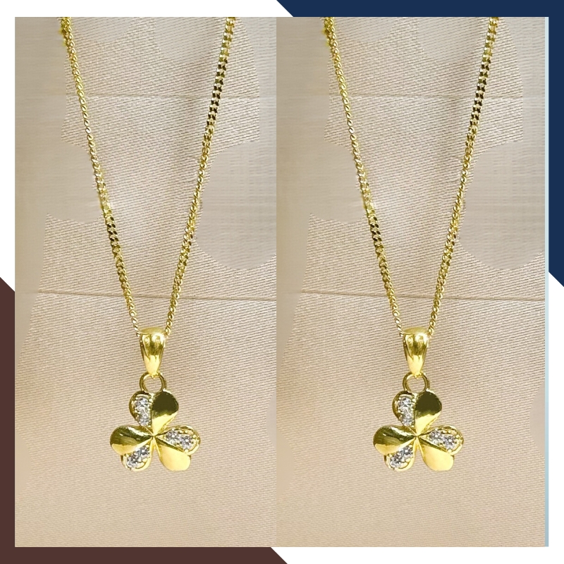 Dây chuyền cỏ 3 lá vàng tây 10k đính đá nhiều mẫu cho nữ đẹp mã D60M1924