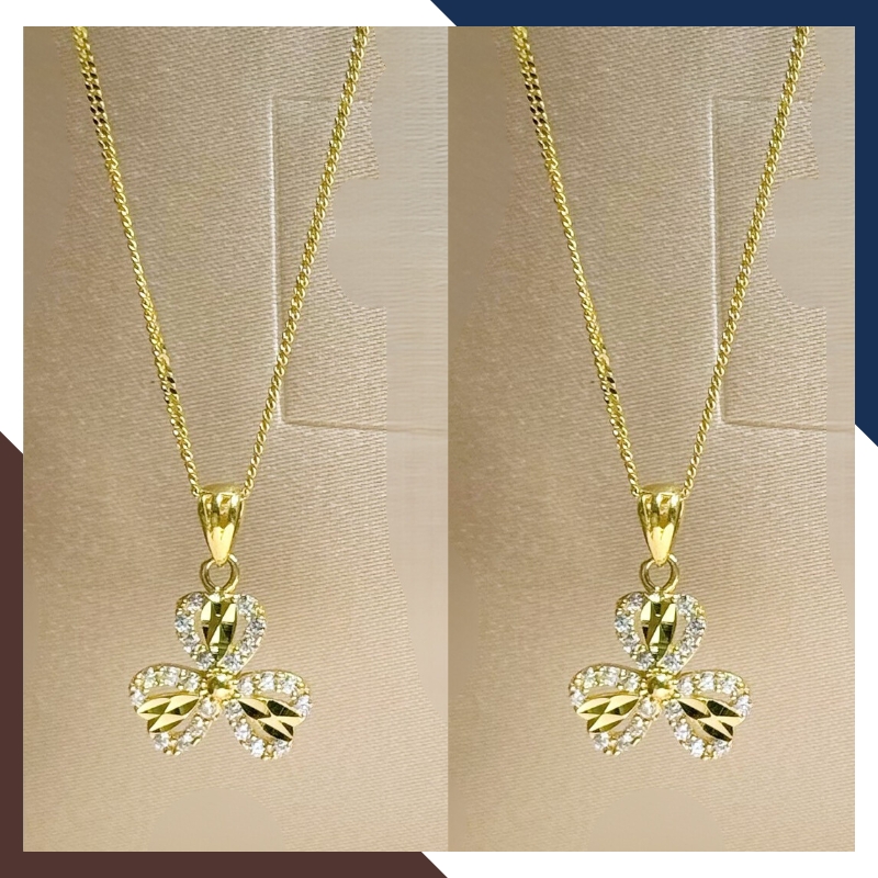 Dây chuyền cỏ 3 lá vàng tây 10k đính đá nhiều mẫu cho nữ đẹp mã D60M1924