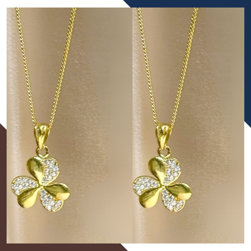 Dây chuyền cỏ 3 lá vàng tây 10k đính đá nhiều mẫu cho nữ đẹp mã D60M1924