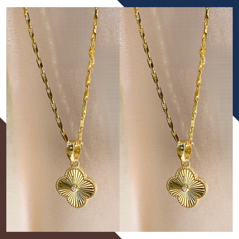 Dây chuyền cỏ 4 lá vàng tây 10k đính đá nhiều mẫu cho nữ đẹp mã D88M1927