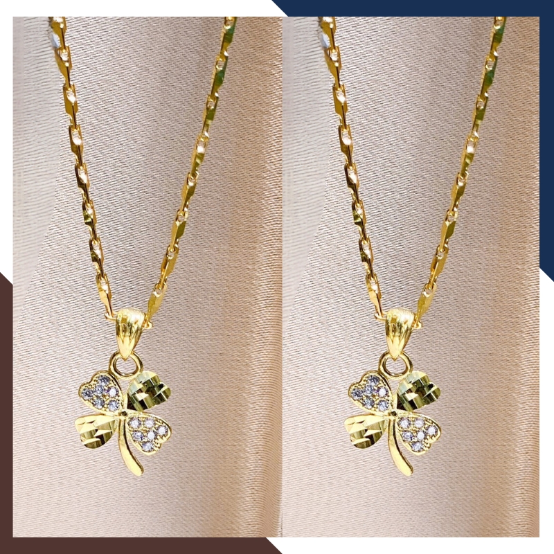 Dây chuyền cỏ 4 lá vàng tây 10k đính đá nhiều mẫu cho nữ đẹp mã D88M1927