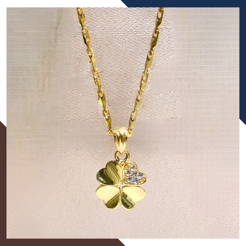 Dây chuyền cỏ 4 lá vàng tây 10k đính đá nhiều mẫu cho nữ đẹp mã D88M1927