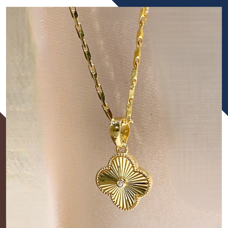 Dây chuyền cỏ 4 lá vàng tây 10k đính đá nhiều mẫu cho nữ đẹp mã D88M1927