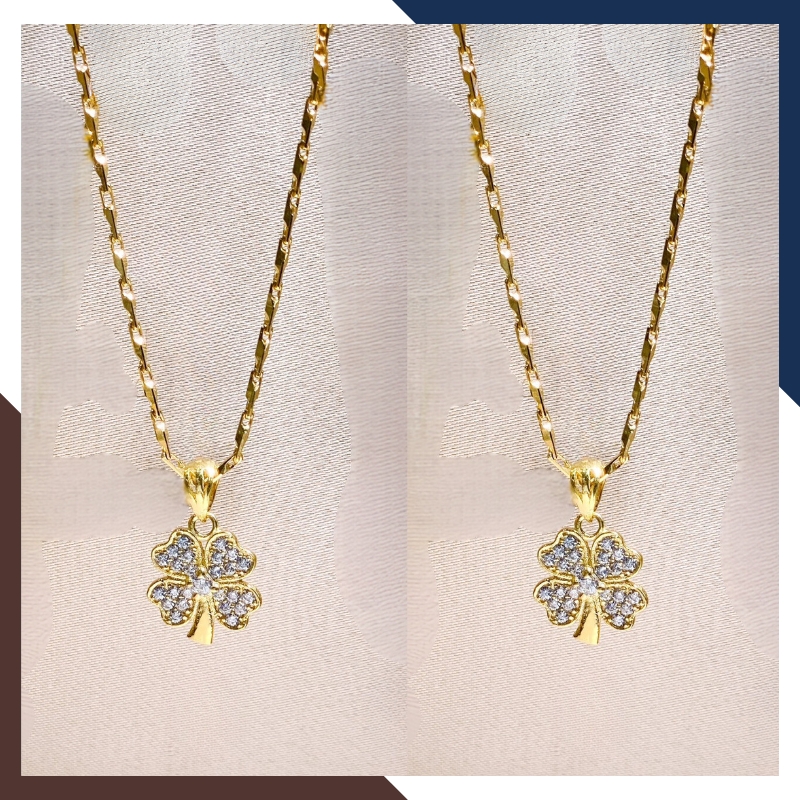 Dây chuyền cỏ 4 lá vàng tây 10k đính đá nhiều mẫu cho nữ đẹp mã D88M1927