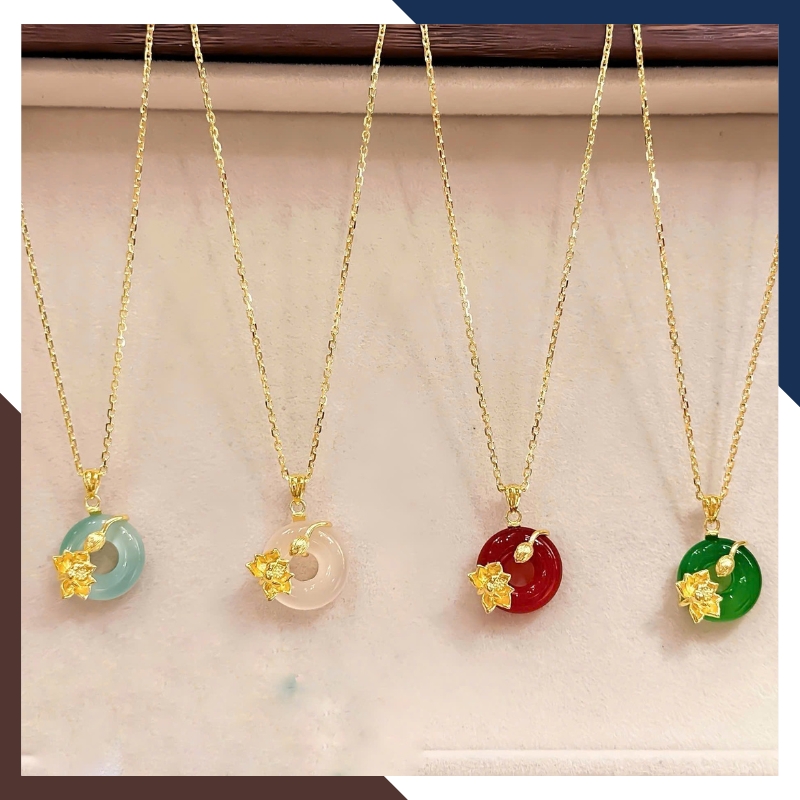 Dây Chuyền Ngọc Liên Hoa Vàng 10K DCVN409 – Mặt Tròn, 4 Tuỳ Chọn Đá Tự Nhiên