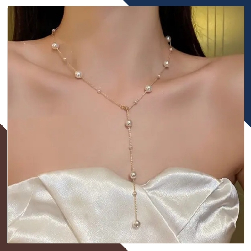Dây chuyền ngọc trai bạc dài 50cm, vòng ngọc trai mặc áo dài cho nữ mã 47AC265