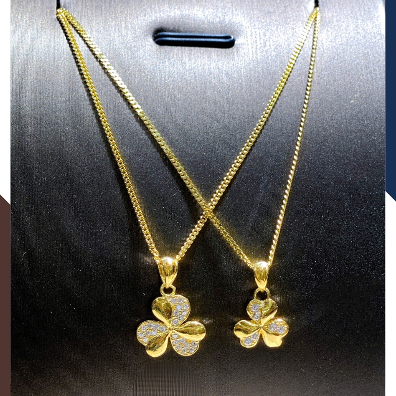 Dây chuyền vàng cỏ 3 lá, dây chuyền mắt xích tròn mặt cỏ 3 lá bằng vàng tây 10k cho nữ mã D58M1922