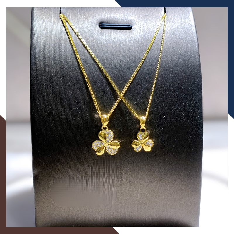 Dây chuyền vàng cỏ 3 lá, dây chuyền mắt xích tròn mặt cỏ 3 lá bằng vàng tây 10k cho nữ mã D58M1922