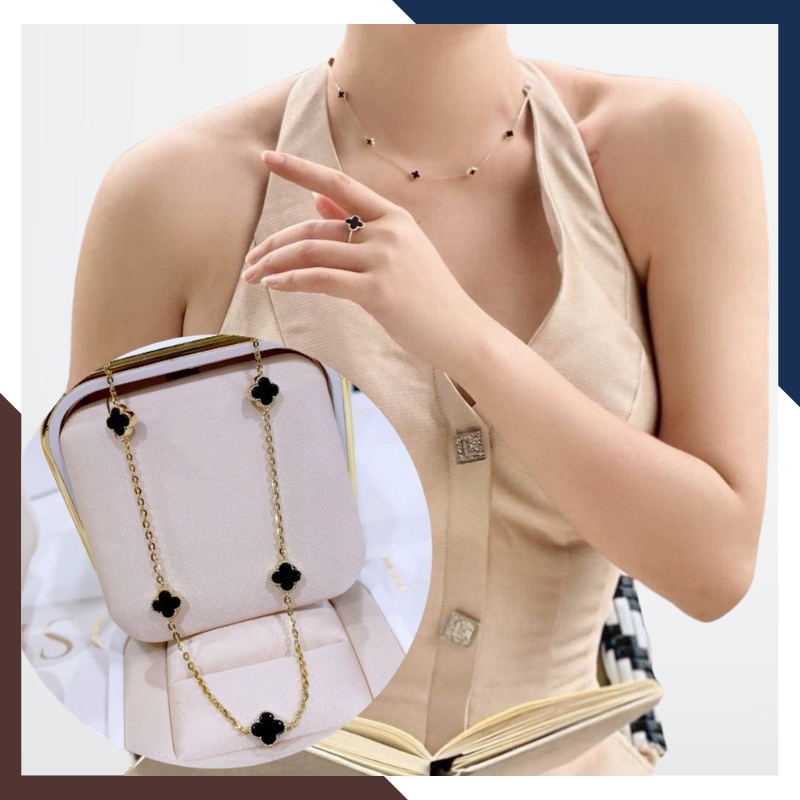Dây Chuyền Vàng Cỏ 4 Lá Korea Màu Đen Cho Nữ DCVN181