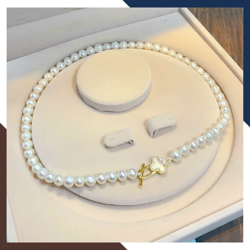 Vòng Cổ Choker Ngọc Trai 7–8mm VCNT189 – Điểm Nhấn Khóa T Tạo Cá Tính Tinh Tế