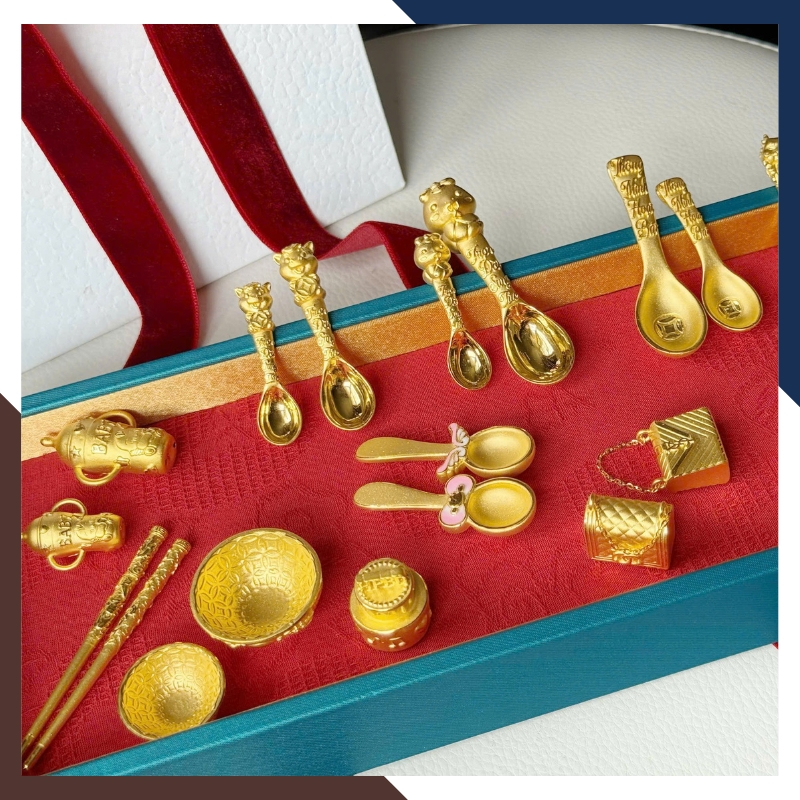 Bộ Bát Đũa Vàng Ta 24K 9999 QTV32 – Kỷ Vật Thôi Nôi Cho Bé | Ngọc Trai Anchi