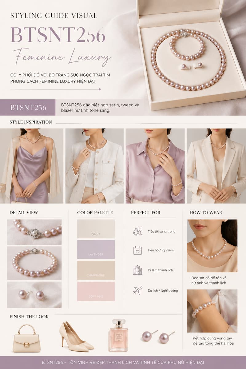 Bộ Trang Sức Ngọc Trai Màu Hồng BTSNT257 – Set Pearl Feminine Luxury Sang Trọng, Nữ Tính Và Dễ Ứng Dụng