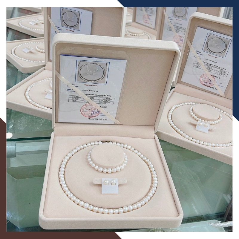 Bộ trang sức ngọc trai nước ngọt 7–8mm thanh lịch – vòng cổ, vòng tay, bông tai BTSNT06