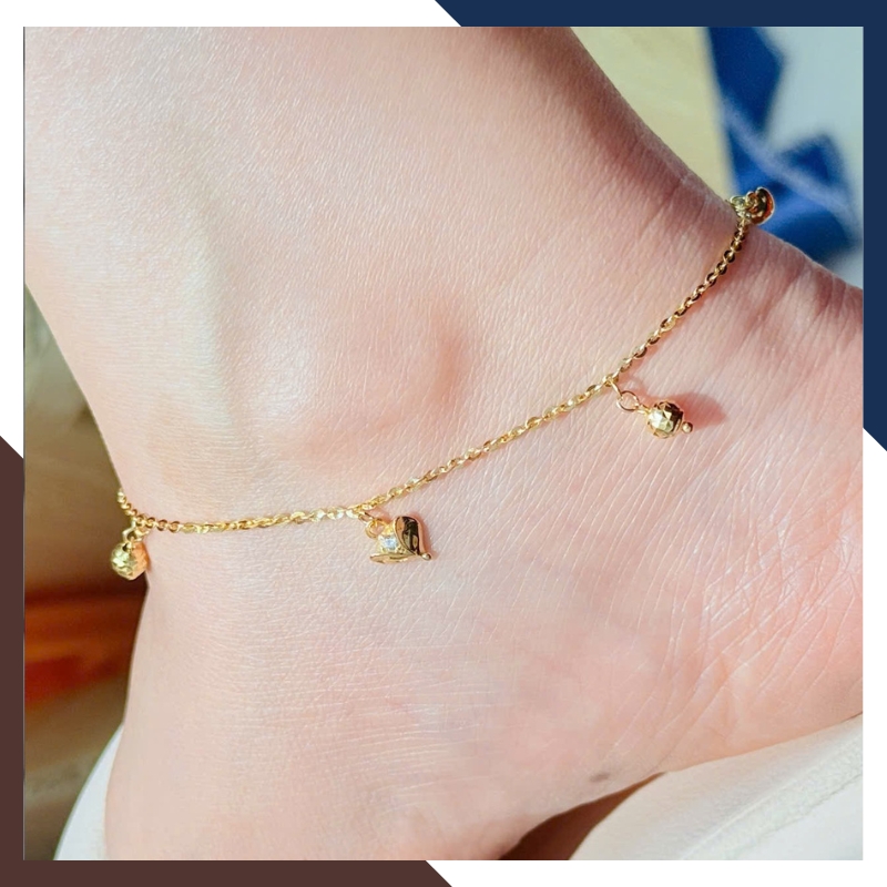 Lắc Chân Vàng Nữ 10K LCVN47 Mix Charm Vô Cực/ Hồ Ly/ Cỏ 4 Lá/ Chuông – Có Giấy Kiểm Định