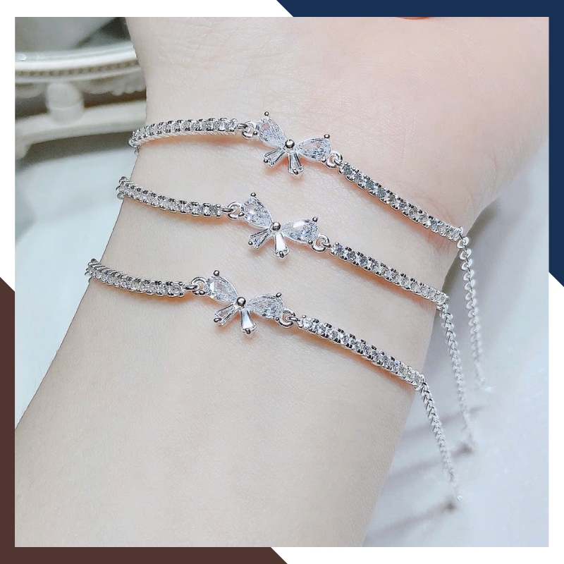 Lắc Tay Bạc Nữ Đẹp Đính Đá CZ Hình Nơ LTBN46 – Tỏa Sáng Dịu Dàng & Đầy Quyến Rũ