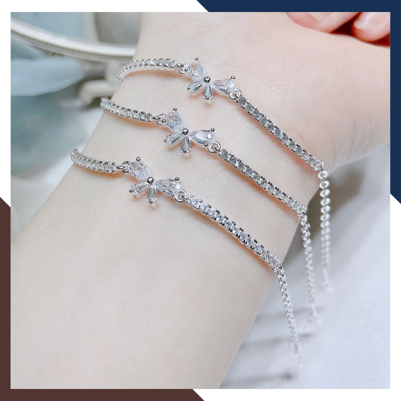 Lắc Tay Bạc Nữ Đẹp Đính Đá CZ Hình Nơ LTBN46 – Tỏa Sáng Dịu Dàng & Đầy Quyến Rũ