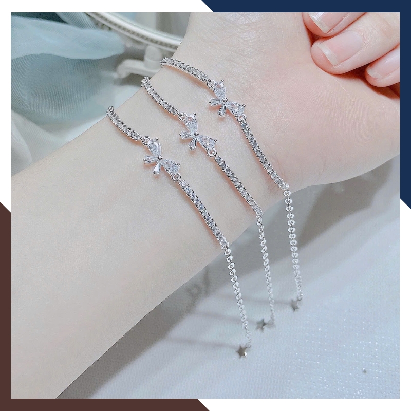 Lắc Tay Bạc Nữ Đẹp Đính Đá CZ Hình Nơ LTBN46 – Tỏa Sáng Dịu Dàng & Đầy Quyến Rũ