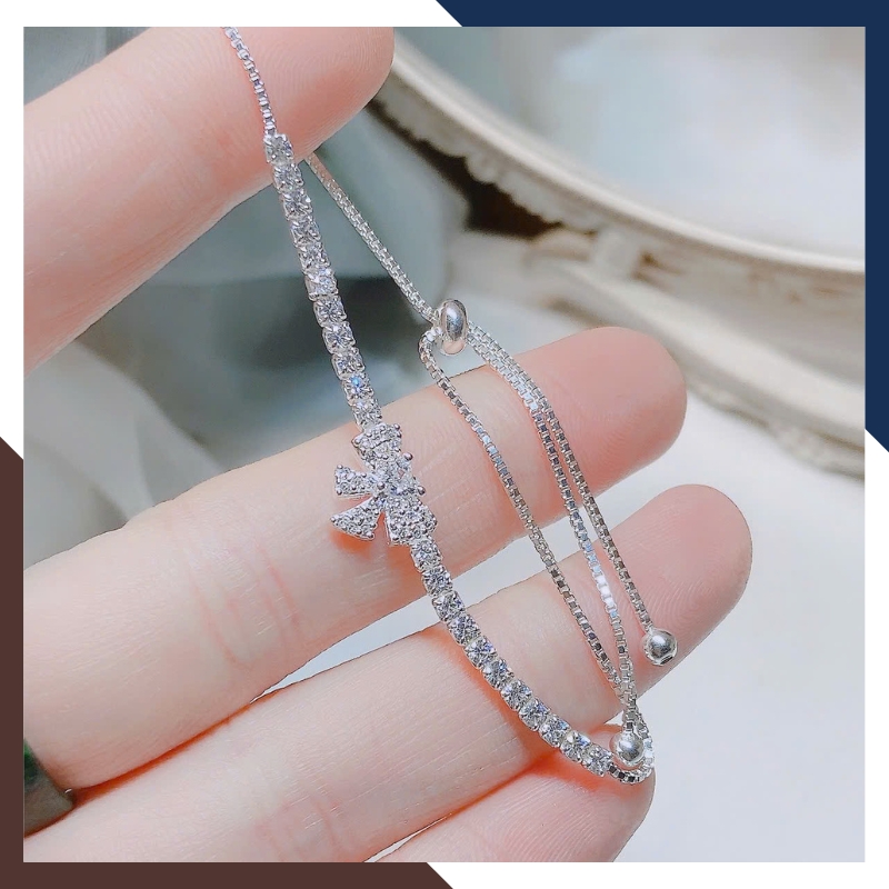 Lắc Tay Bạc Nữ Đính Đá CZ Phối Nơ Kiểu Dây Rút LTBN49 - Tiện Lợi & Nữ Tính