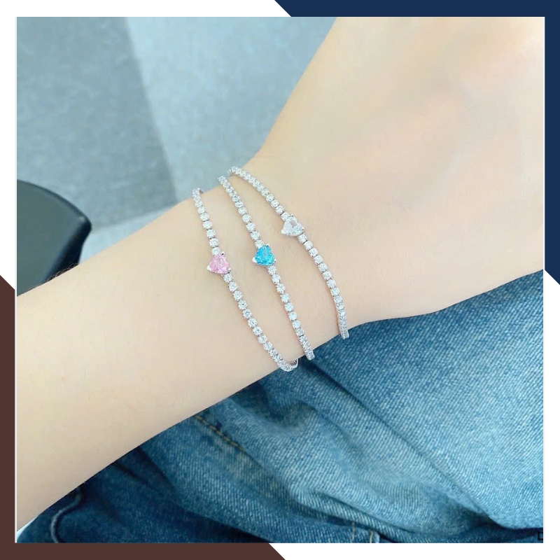 Lắc Tay Bạc Nữ Đính Đá Hột Xoàn Phối Trái Tim LTBN61 – Quà Tặng Tình Yêu Hoàn Hảo