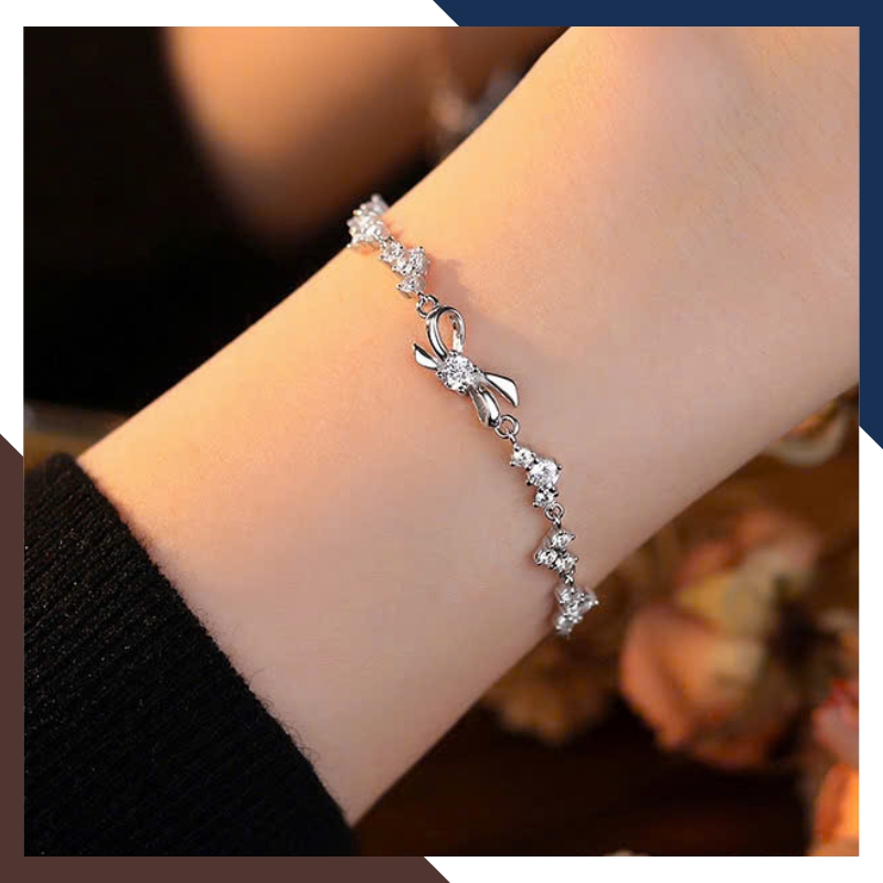 Lắc Tay Bạc Nữ Đính Đá Phối Nơ Dễ Thương LTBN120