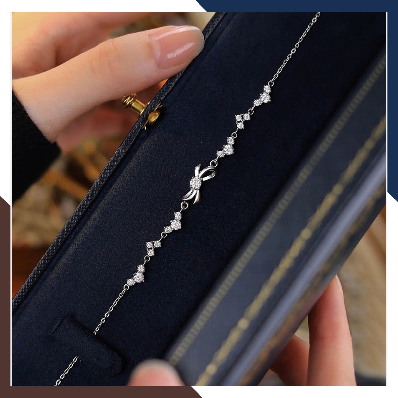 Lắc Tay Bạc Nữ Đính Đá Phối Nơ Dễ Thương LTBN120