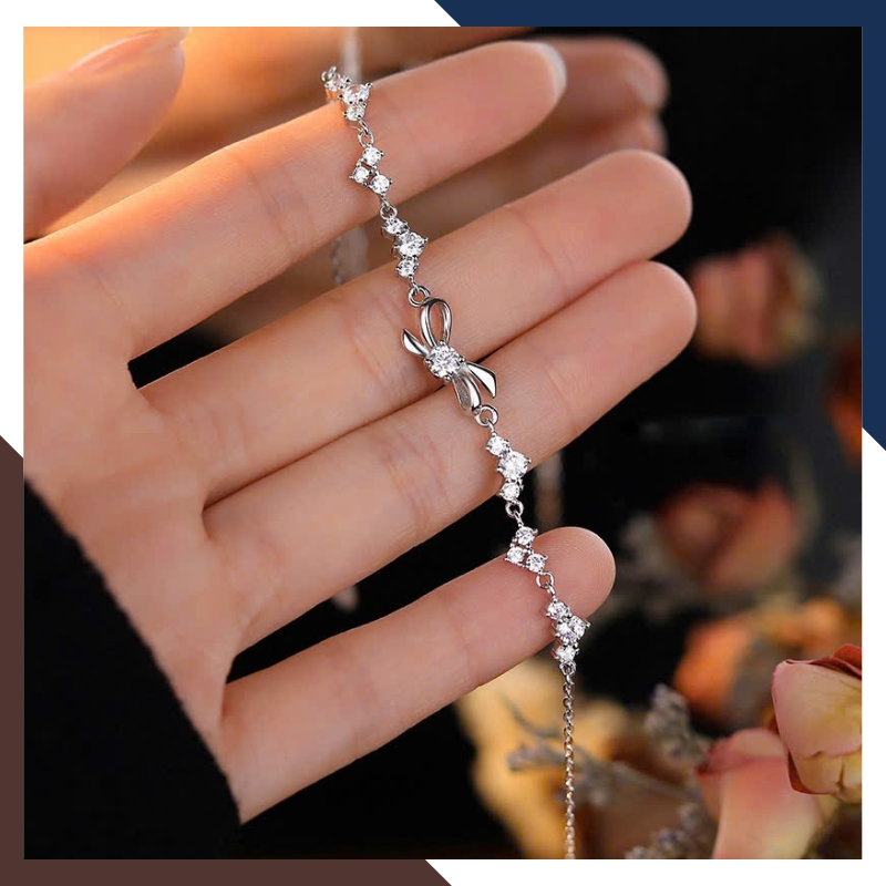 Lắc Tay Bạc Nữ Đính Đá Phối Nơ Dễ Thương LTBN120