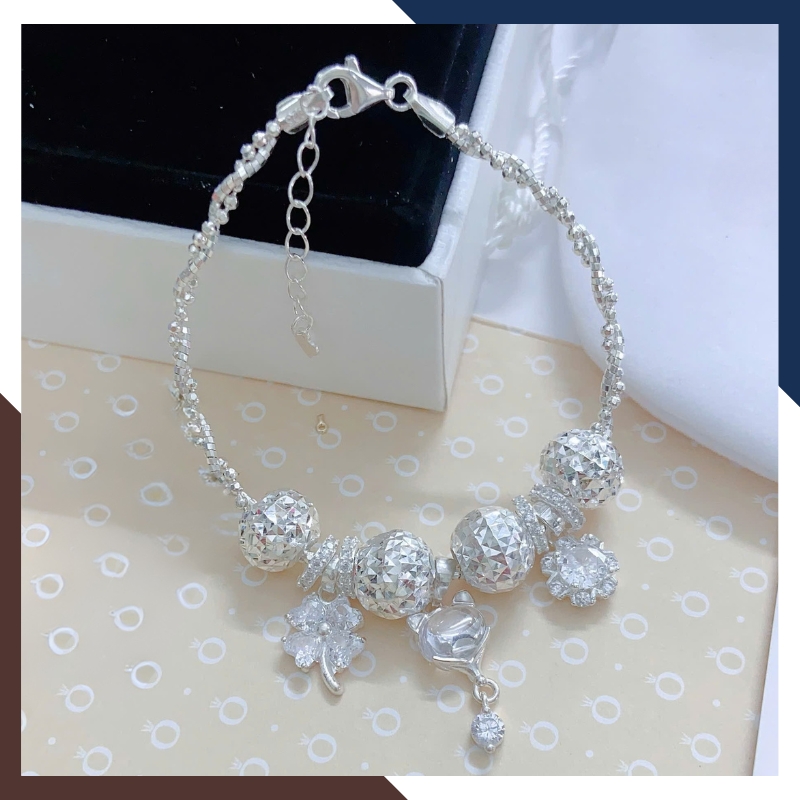 Lắc Tay Bạc Nữ Mix Charm Bi, Gấu, Cỏ 4 Lá, Hồ Ly Siêu Dễ Thương LTBN90