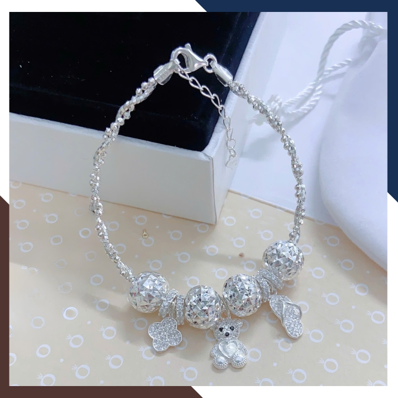 Lắc Tay Bạc Nữ Mix Charm Bi, Gấu, Cỏ 4 Lá, Hồ Ly Siêu Dễ Thương LTBN90