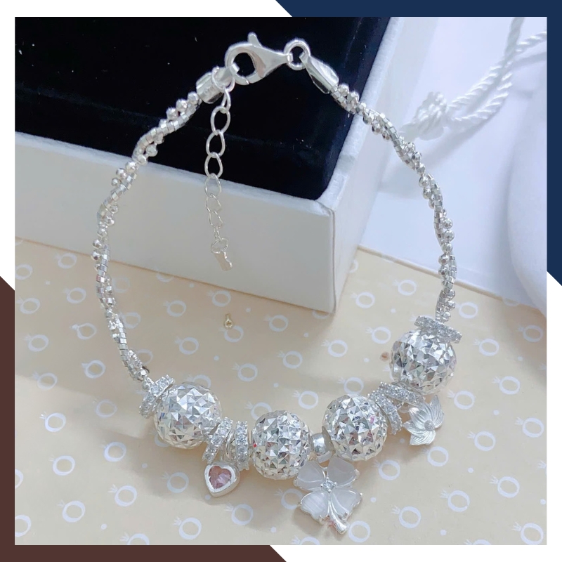 Lắc Tay Bạc Nữ Mix Charm Bi, Gấu, Cỏ 4 Lá, Hồ Ly Siêu Dễ Thương LTBN90