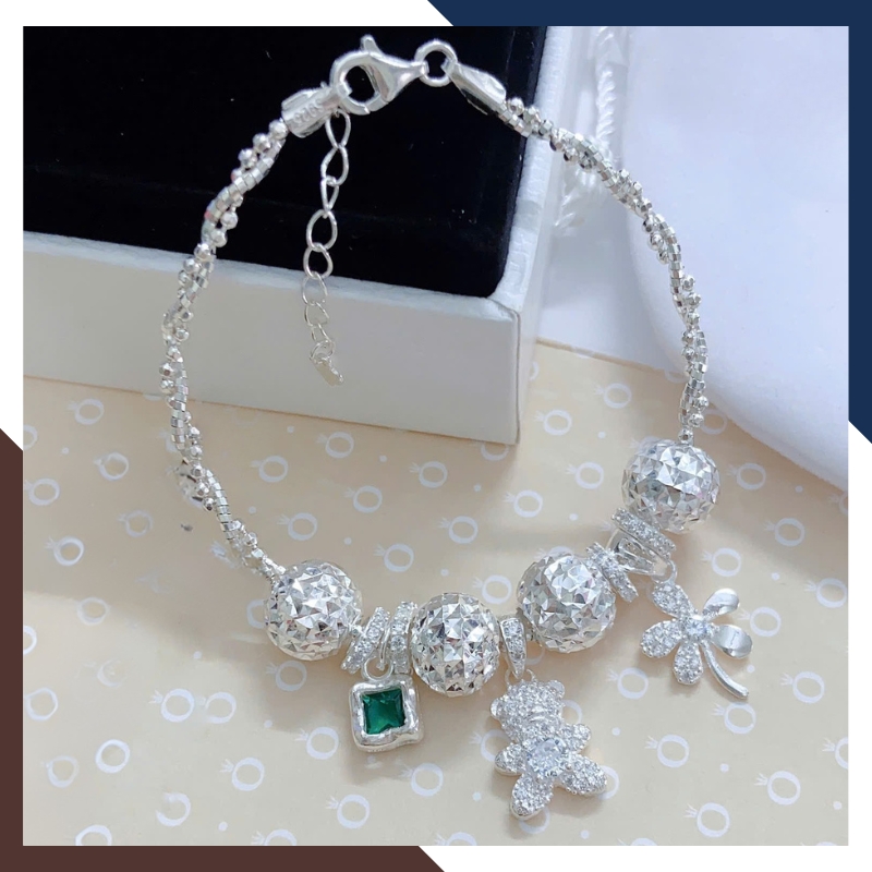 Lắc Tay Bạc Nữ Mix Charm Bi, Gấu, Cỏ 4 Lá, Hồ Ly Siêu Dễ Thương LTBN90