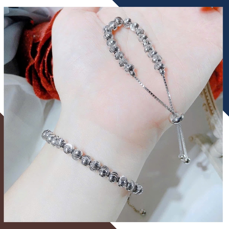 Lắc Tay Bi Bạc Nữ Xi Bạch Kim LTBN89 – Kiểu Dây Rút Tiện Lợi, Phong Cách Hiện Đại