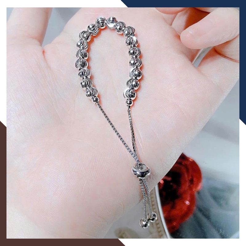 Lắc Tay Bi Bạc Nữ Xi Bạch Kim LTBN89 – Kiểu Dây Rút Tiện Lợi, Phong Cách Hiện Đại