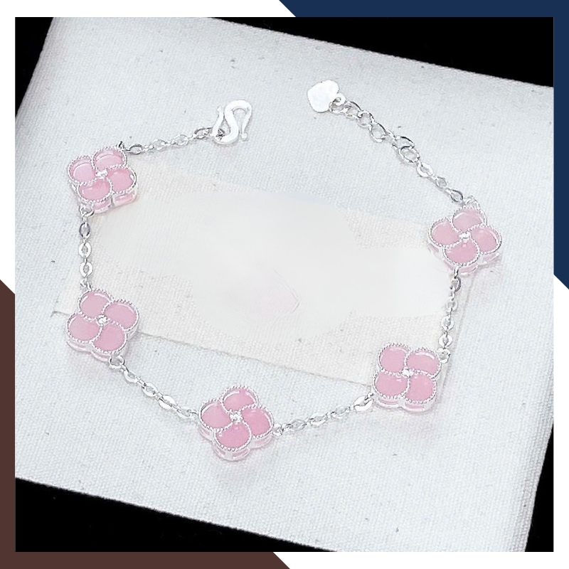 Lắc Tay Cỏ 4 Lá Bạc Nữ Đính Đá 10mm Màu Đen, Đỏ, Trắng, Xanh, Hồng LTBN38