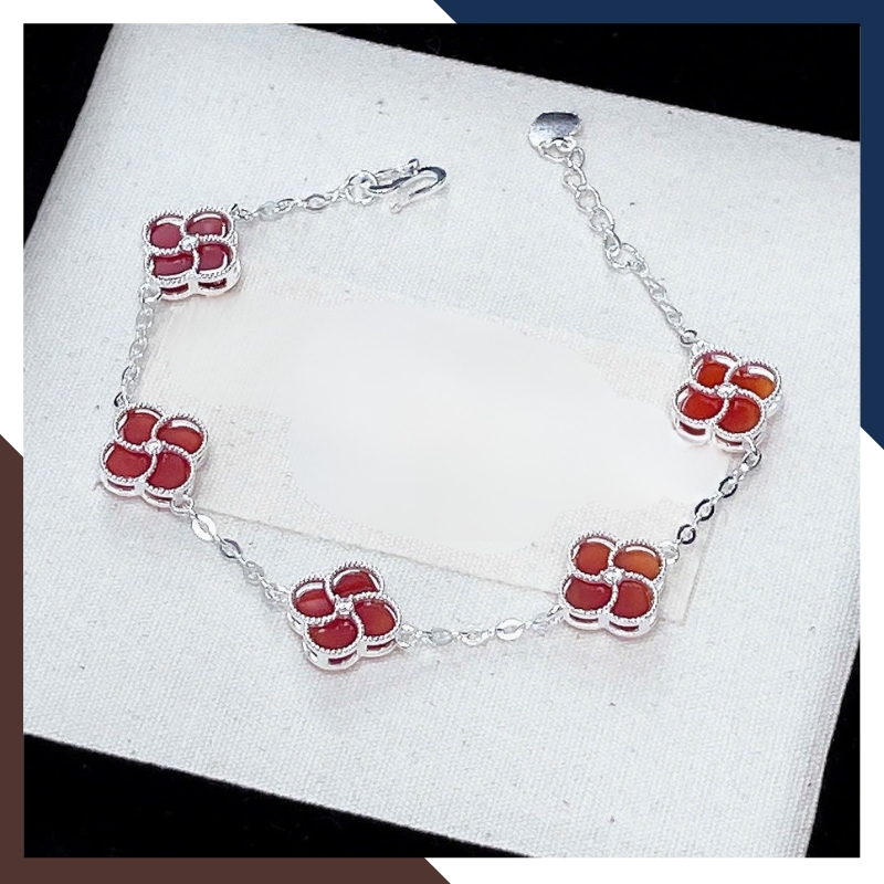 Lắc Tay Cỏ 4 Lá Bạc Nữ Đính Đá 10mm Màu Đen, Đỏ, Trắng, Xanh, Hồng LTBN38