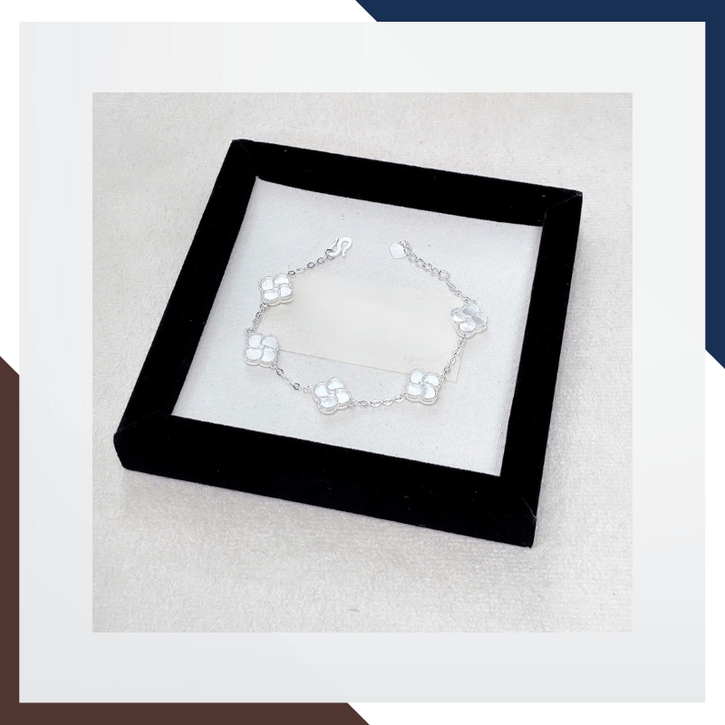 Lắc Tay Cỏ 4 Lá Bạc Nữ Đính Đá 10mm Màu Đen, Đỏ, Trắng, Xanh, Hồng LTBN38